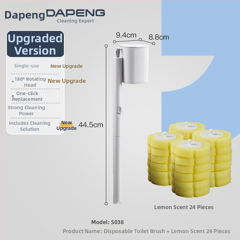 Dapeng egyszer használatos falra szerelhető vécé-kefe, furatmentes telepítés, műanyag kivitel, cserélhető fej és tisztító