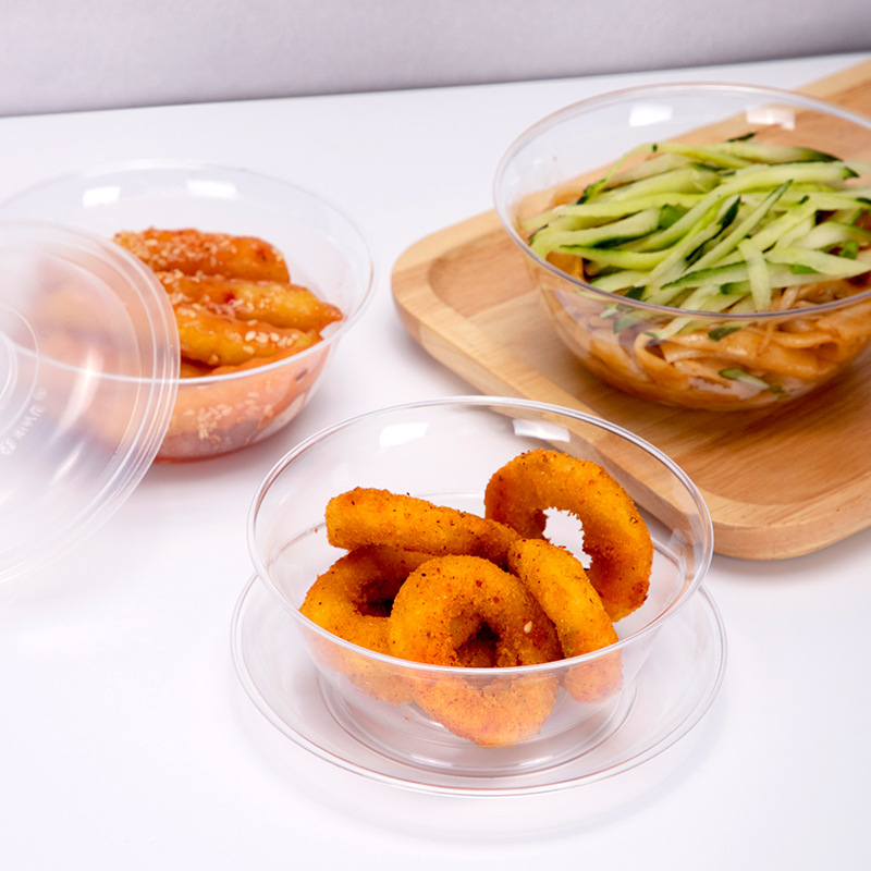 Μίας χρήσης πλαστικό μπολ για επιδόρπιο και σούπα, στρογγυλό σχήμα, 300–400 ml χωρητικότητα, διαφανές, μοντέρνος μινιμαλισμός