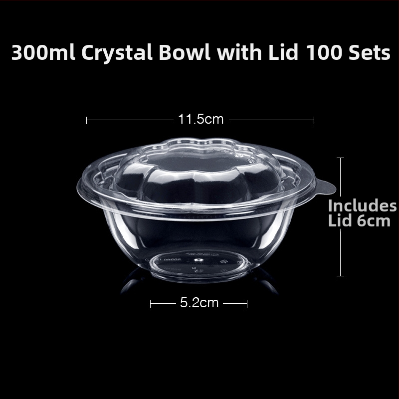 Jednorázová plastová misa na dezert a polievku, guľatý tvar, objem 300–400 ml, priehľadná, moderný minimalistický štýl