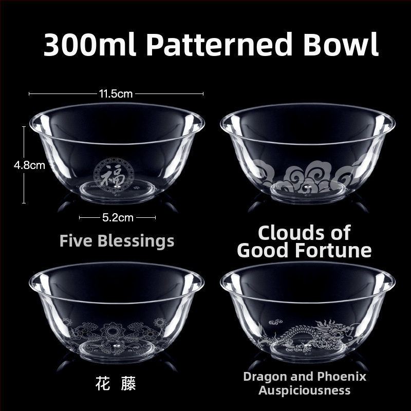 Jednorázová plastová misa na dezert a polievku, guľatý tvar, objem 300–400 ml, priehľadná, moderný minimalistický štýl