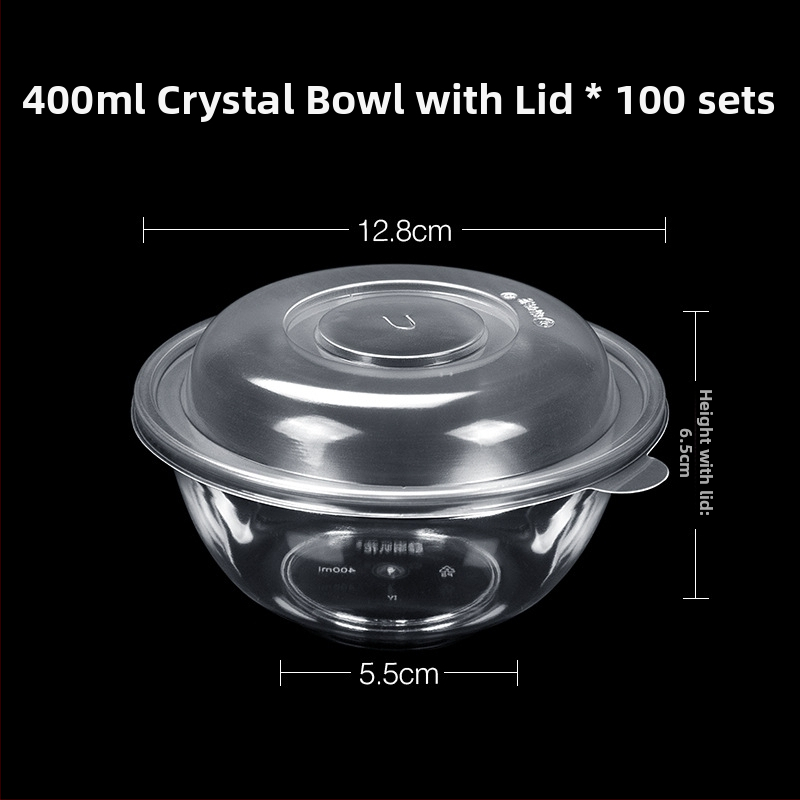 Jednorázová plastová misa na dezert a polievku, guľatý tvar, objem 300–400 ml, priehľadná, moderný minimalistický štýl