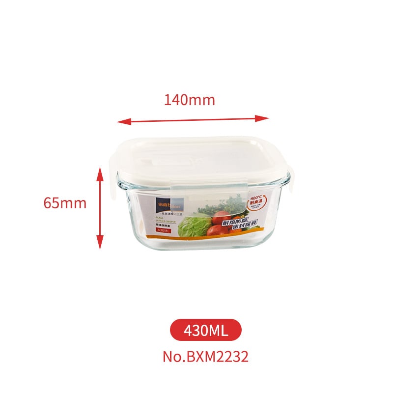 Háromszintes üveges ebédes doboz, mikrózható, boroszilikát üveg, logó nyomtatva, testreszabás elérhető