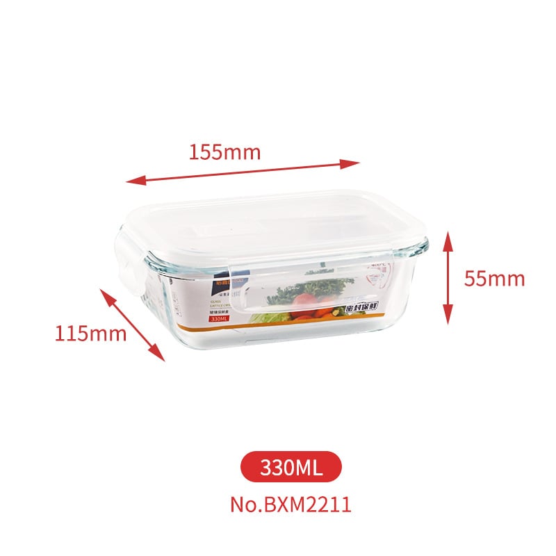 Háromszintes üveges ebédes doboz, mikrózható, boroszilikát üveg, logó nyomtatva, testreszabás elérhető