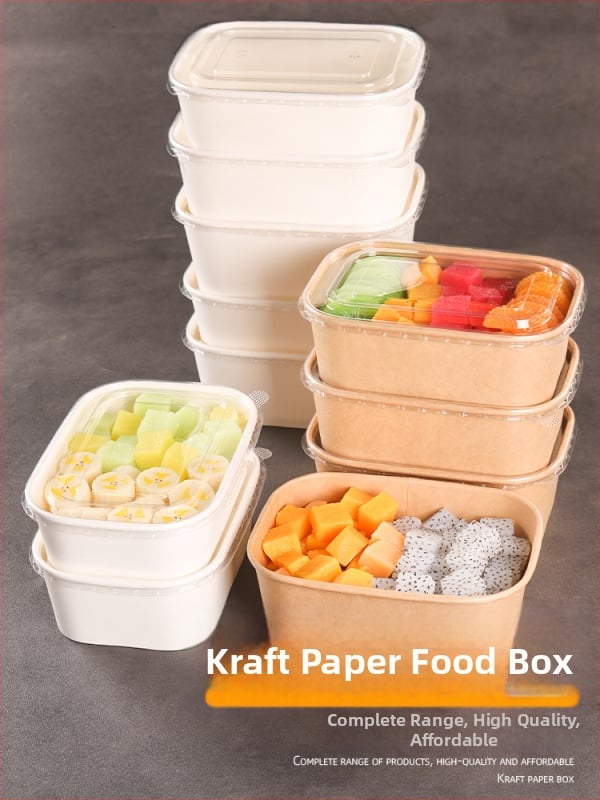 Jednokratna kutija od kraft papira pravokutnog oblika za dostavu hrane — voće, salate, ručak; 3 kg bruto težina; materijal: papir; oblik: pravokutnik; mikrovalna: Ne; razgradivo: Ne