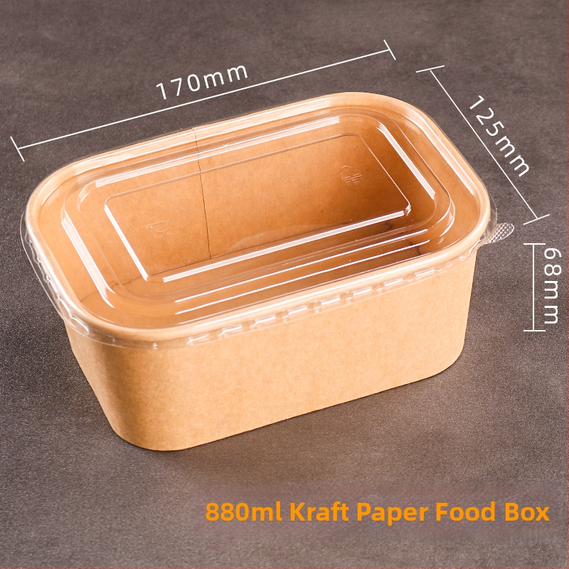 Jednokratna kutija od kraft papira pravokutnog oblika za dostavu hrane — voće, salate, ručak; 3 kg bruto težina; materijal: papir; oblik: pravokutnik; mikrovalna: Ne; razgradivo: Ne