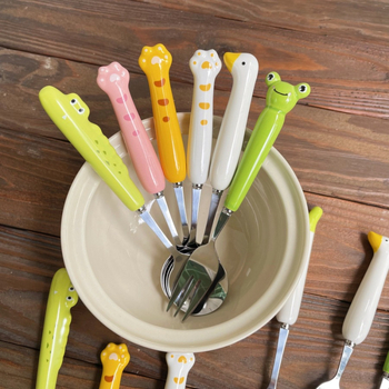 Set tacâmuri din oțel inoxidabil, design labă de pisică drăguț, calitate premium, finisaj cu șlefuire cu apă, include cuțit, furculiță, lingură și bețișoare