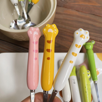 Set tacâmuri din oțel inoxidabil, design labă de pisică drăguț, calitate premium, finisaj cu șlefuire cu apă, include cuțit, furculiță, lingură și bețișoare