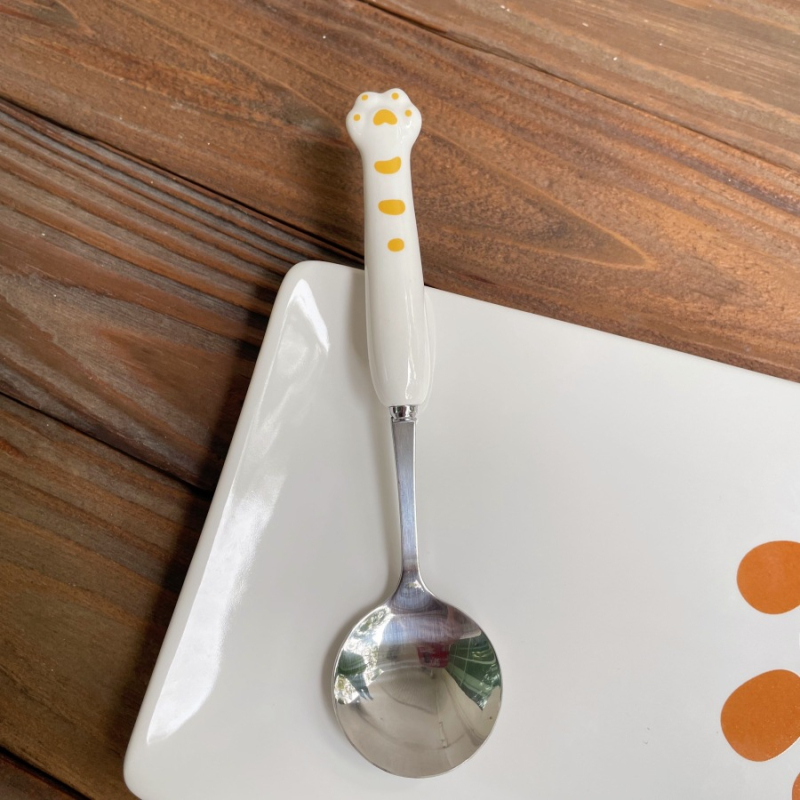 Set tacâmuri din oțel inoxidabil, design labă de pisică drăguț, calitate premium, finisaj cu șlefuire cu apă, include cuțit, furculiță, lingură și bețișoare