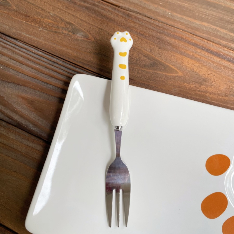 Set tacâmuri din oțel inoxidabil, design labă de pisică drăguț, calitate premium, finisaj cu șlefuire cu apă, include cuțit, furculiță, lingură și bețișoare