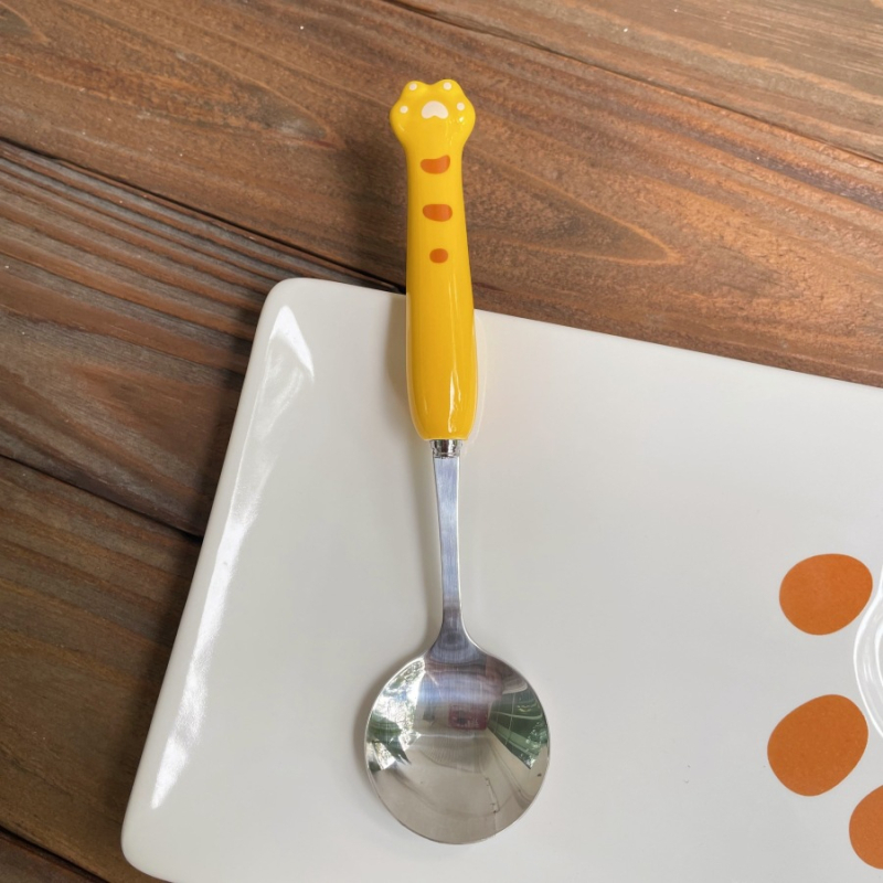 Set tacâmuri din oțel inoxidabil, design labă de pisică drăguț, calitate premium, finisaj cu șlefuire cu apă, include cuțit, furculiță, lingură și bețișoare