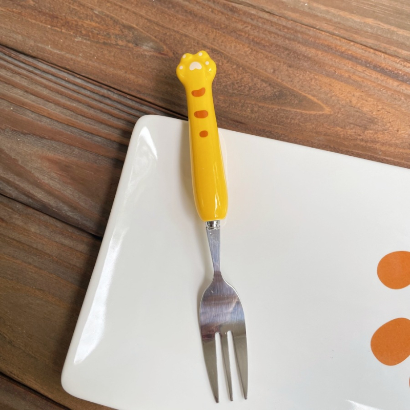 Set tacâmuri din oțel inoxidabil, design labă de pisică drăguț, calitate premium, finisaj cu șlefuire cu apă, include cuțit, furculiță, lingură și bețișoare