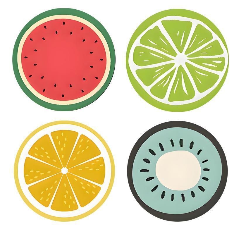 Kör alakú csészealátét, rajzfilmszerű gyümölcs mintával, anyag: diatomitagyag