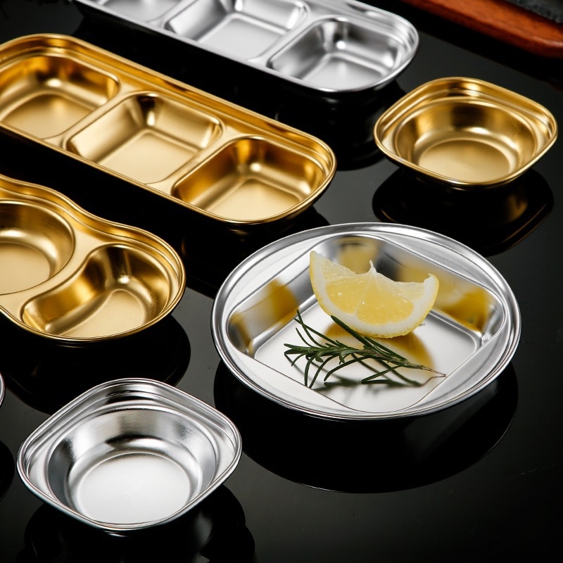 Vas din oțel inoxidabil 304 pentru sosuri de hot pot și dips, design cu două și trei panouri, formă neregulată, finisaj electroplating, personalizare disponibilă