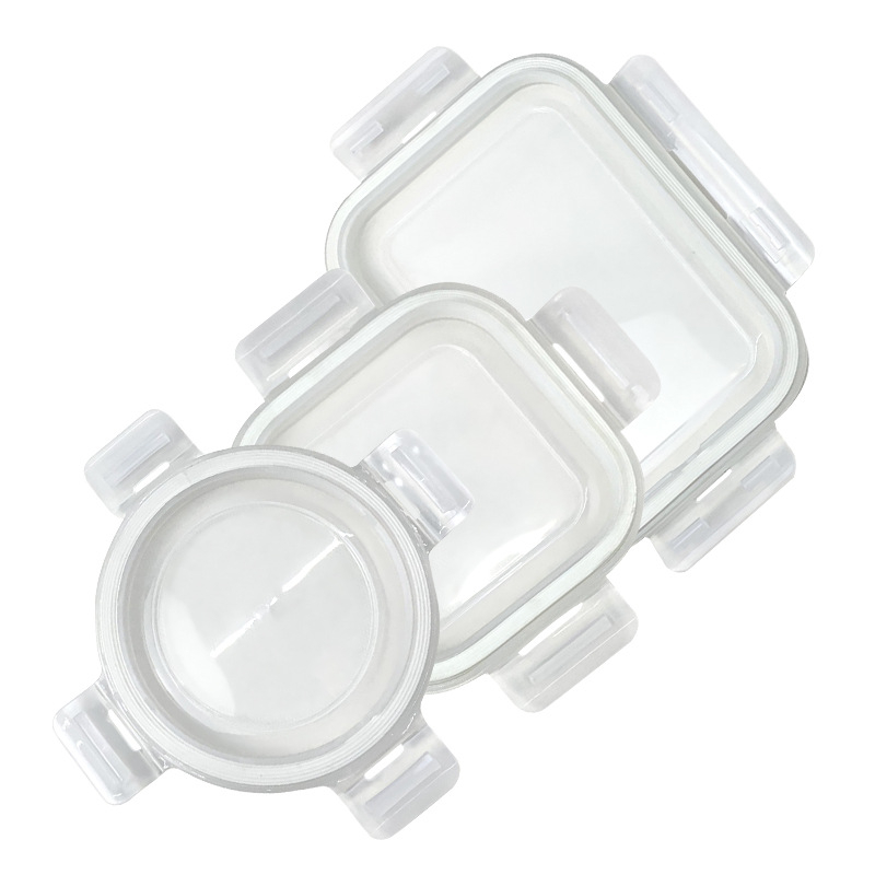 Wing Lift капак за стъклена кутия за обяд – съвместим с кръгли, квадратни и правоъгълни форми; уплътнение с четири страни; пластмасов, хранително‑безопасен