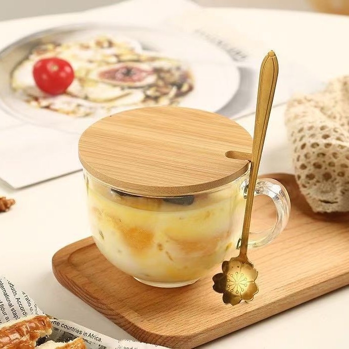 Čajna šalice s drškom od stakla soda-lime, moderan stil, prozračni poklopac, mogućnost ispisa logotipa