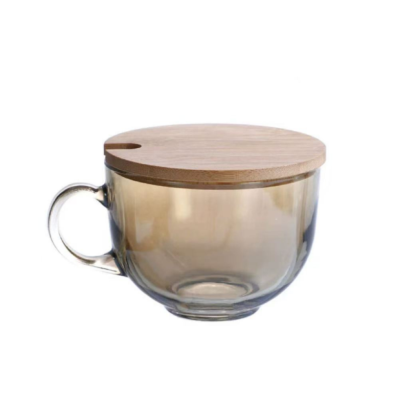 Čajna šalice s drškom od stakla soda-lime, moderan stil, prozračni poklopac, mogućnost ispisa logotipa