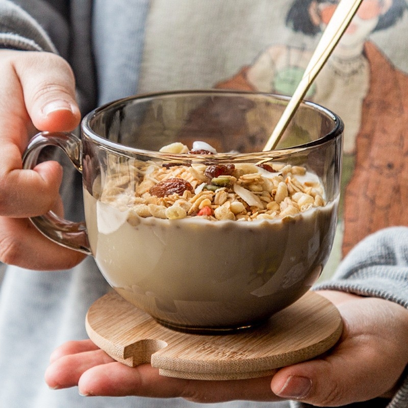 Čajna šalice s drškom od stakla soda-lime, moderan stil, prozračni poklopac, mogućnost ispisa logotipa