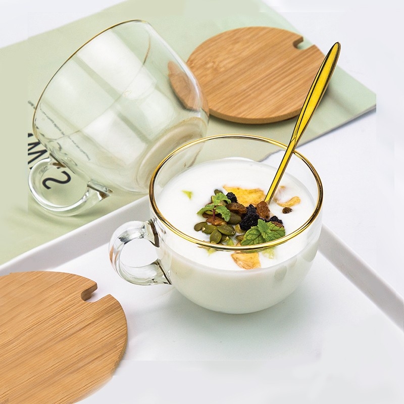 Čajna šalice s drškom od stakla soda-lime, moderan stil, prozračni poklopac, mogućnost ispisa logotipa