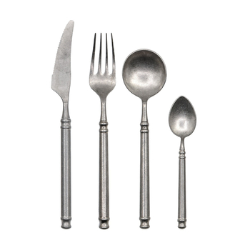 Set posuđa od nehrđajućeg čelika 304, retro istrošeni dizajn, četiri komada: nož, vilica, žlica i vilica za tortu; ručna izrada, prilagodljivo