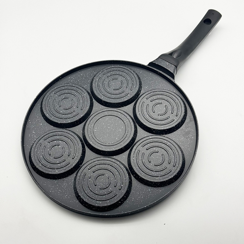 Tava za omletu sa sedam rupa, ne-prijanjajući premaz, aluminijska legura, ravno dno, dubina 1,5 cm