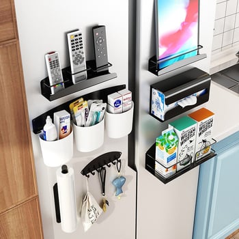 Hűtőszekrény mágneses tárolópolc oldalsó ajtóval – fém, falon szívó rögzítés, 1 réteg, lyukmentes, telepítés nélkül, konyha, fürdőszoba, nappali számára