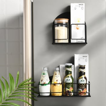 Hűtőszekrény mágneses tárolópolc oldalsó ajtóval – fém, falon szívó rögzítés, 1 réteg, lyukmentes, telepítés nélkül, konyha, fürdőszoba, nappali számára