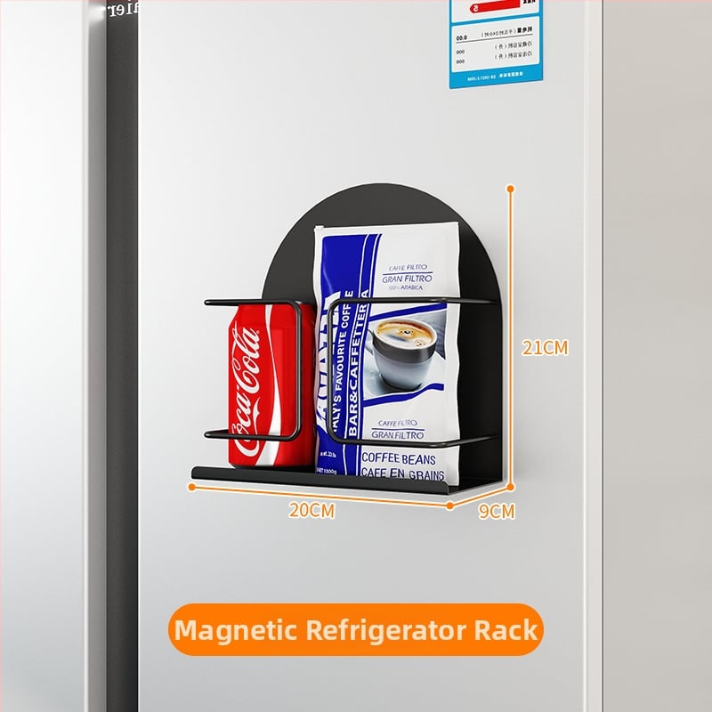 Hűtőszekrény mágneses tárolópolc oldalsó ajtóval – fém, falon szívó rögzítés, 1 réteg, lyukmentes, telepítés nélkül, konyha, fürdőszoba, nappali számára