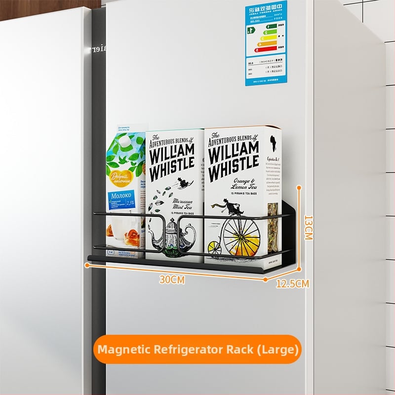 Hűtőszekrény mágneses tárolópolc oldalsó ajtóval – fém, falon szívó rögzítés, 1 réteg, lyukmentes, telepítés nélkül, konyha, fürdőszoba, nappali számára