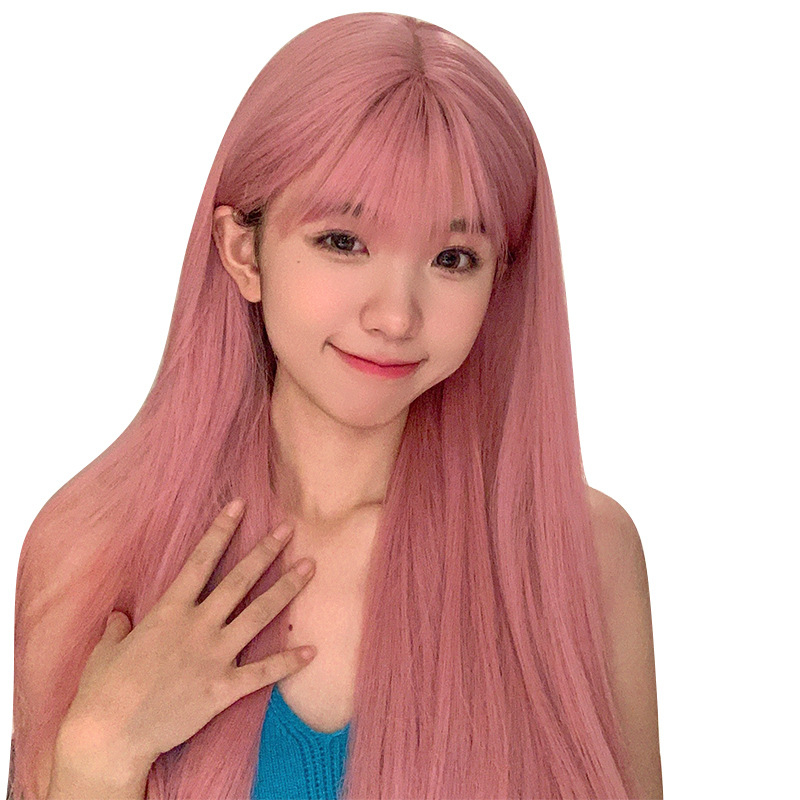 Paróka, hosszú egyenes haj Qi frufruval, hőálló rostok, élethű megjelenés