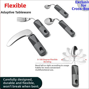 Σετ αποκατάστασης με εργονομική λαβή από καουτσούκ-πλαστικό, ατσάλι 430, φινίρισμα καθρέφτης, τετραμελές: μαχαίρι μπριζόλας, κουτάλι ρυζιού, κουτάλι τσαγιού και πιρούνι