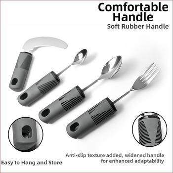Σετ αποκατάστασης με εργονομική λαβή από καουτσούκ-πλαστικό, ατσάλι 430, φινίρισμα καθρέφτης, τετραμελές: μαχαίρι μπριζόλας, κουτάλι ρυζιού, κουτάλι τσαγιού και πιρούνι