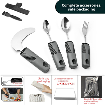 Σετ αποκατάστασης με εργονομική λαβή από καουτσούκ-πλαστικό, ατσάλι 430, φινίρισμα καθρέφτης, τετραμελές: μαχαίρι μπριζόλας, κουτάλι ρυζιού, κουτάλι τσαγιού και πιρούνι