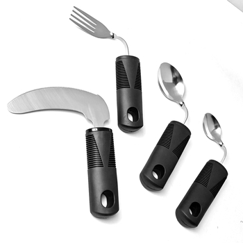 Σετ αποκατάστασης με εργονομική λαβή από καουτσούκ-πλαστικό, ατσάλι 430, φινίρισμα καθρέφτης, τετραμελές: μαχαίρι μπριζόλας, κουτάλι ρυζιού, κουτάλι τσαγιού και πιρούνι