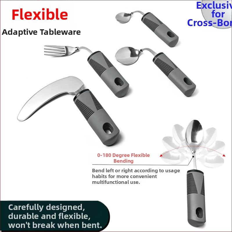 Σετ αποκατάστασης με εργονομική λαβή από καουτσούκ-πλαστικό, ατσάλι 430, φινίρισμα καθρέφτης, τετραμελές: μαχαίρι μπριζόλας, κουτάλι ρυζιού, κουτάλι τσαγιού και πιρούνι