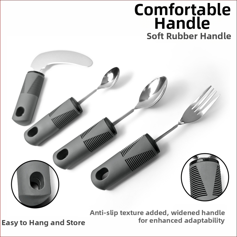 Σετ αποκατάστασης με εργονομική λαβή από καουτσούκ-πλαστικό, ατσάλι 430, φινίρισμα καθρέφτης, τετραμελές: μαχαίρι μπριζόλας, κουτάλι ρυζιού, κουτάλι τσαγιού και πιρούνι