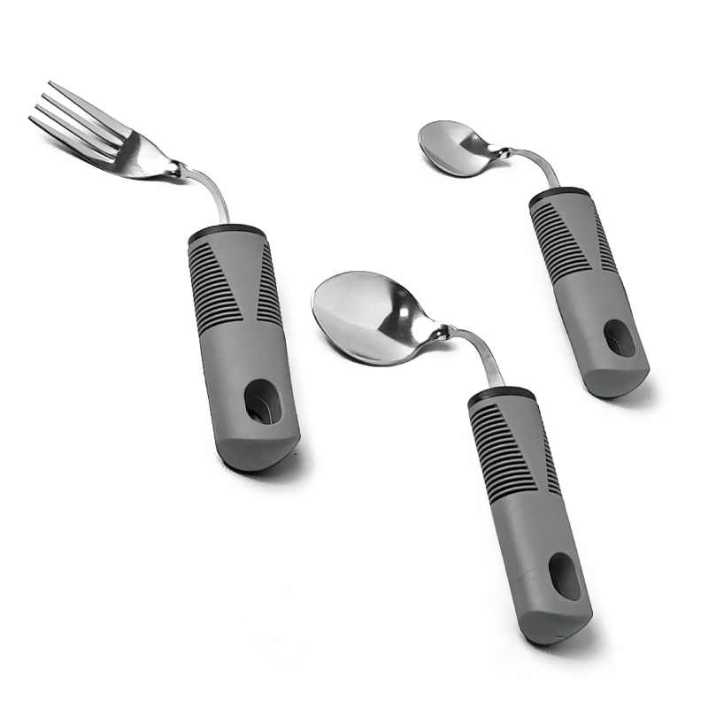 Σετ αποκατάστασης με εργονομική λαβή από καουτσούκ-πλαστικό, ατσάλι 430, φινίρισμα καθρέφτης, τετραμελές: μαχαίρι μπριζόλας, κουτάλι ρυζιού, κουτάλι τσαγιού και πιρούνι