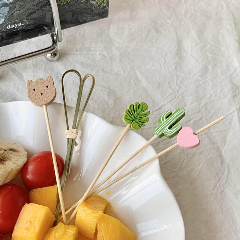 Bețișoare de fructe din bambus, de unică folosință, 100 bucăți, stil modern minimalist, șlefuit cu apă, calitate premium