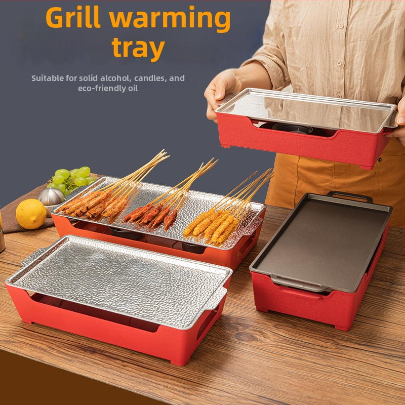 Barbecue ohrievač na udržiavanie tepla, hliníkový štvorcový tvar, antiadhézny povrch, hmotnosť 1,2 kg