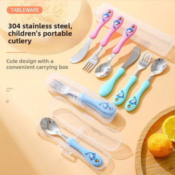 Detská súprava príborov (nôž, vidlička, lyžica) z 304 nerezovej ocele, zrkadlový lesk, karikatúrny vzor