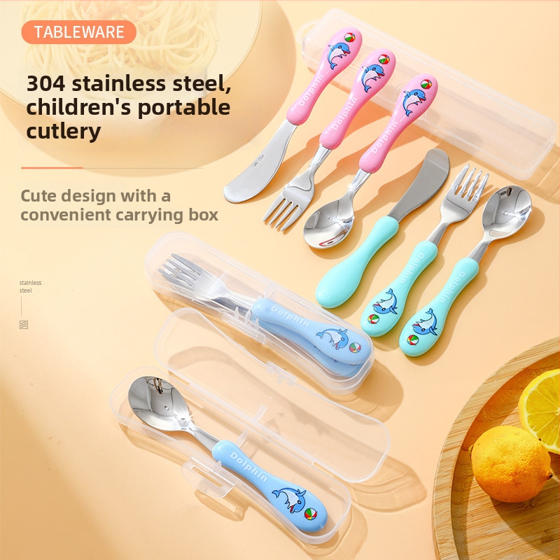 Detská súprava príborov (nôž, vidlička, lyžica) z 304 nerezovej ocele, zrkadlový lesk, karikatúrny vzor