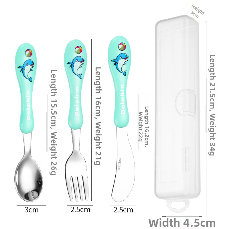 Detská súprava príborov (nôž, vidlička, lyžica) z 304 nerezovej ocele, zrkadlový lesk, karikatúrny vzor