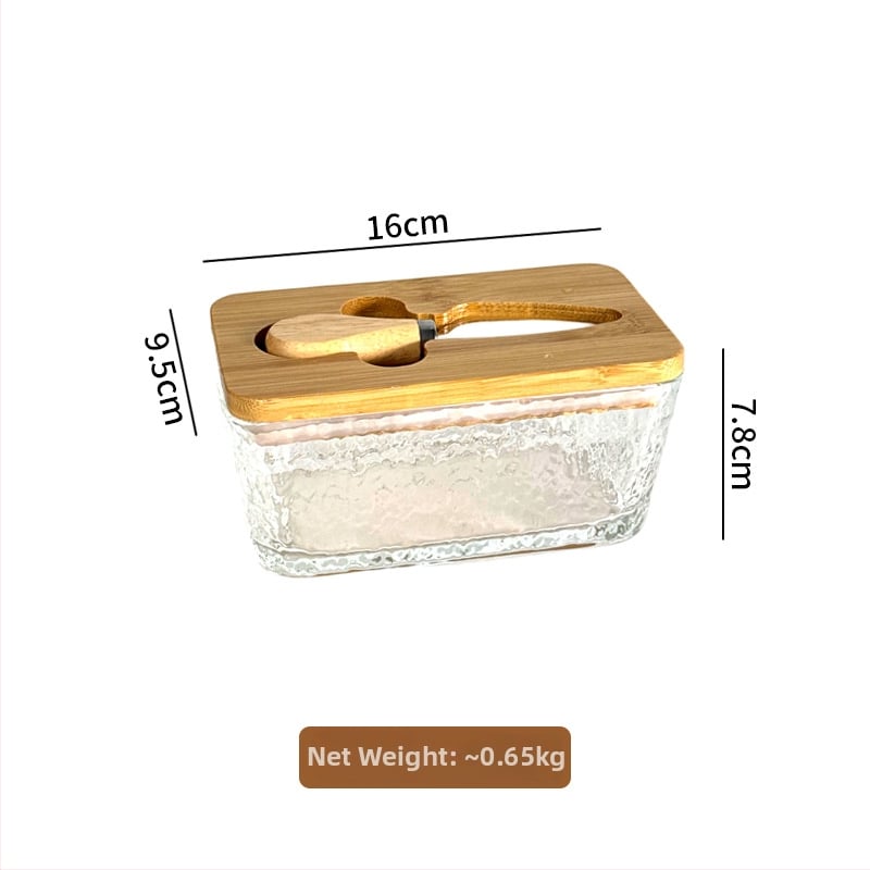 Стъклена кутия за масло със капак и нож за разпределение — модерен минималистичен дизайн, печат на лого, Бранд Blue Maple Leaf, пускане през Зима 2025