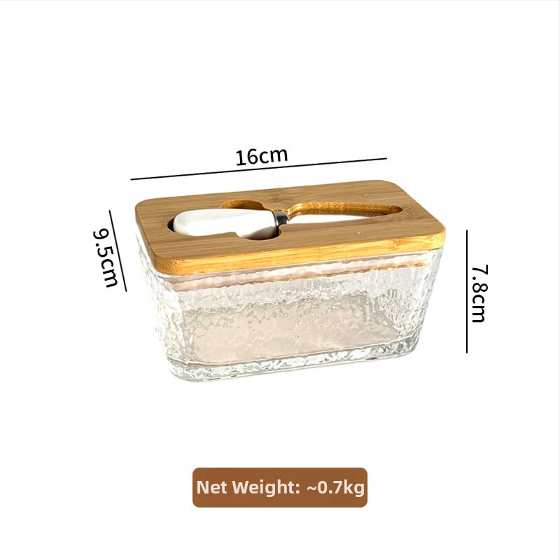 Стъклена кутия за масло със капак и нож за разпределение — модерен минималистичен дизайн, печат на лого, Бранд Blue Maple Leaf, пускане през Зима 2025