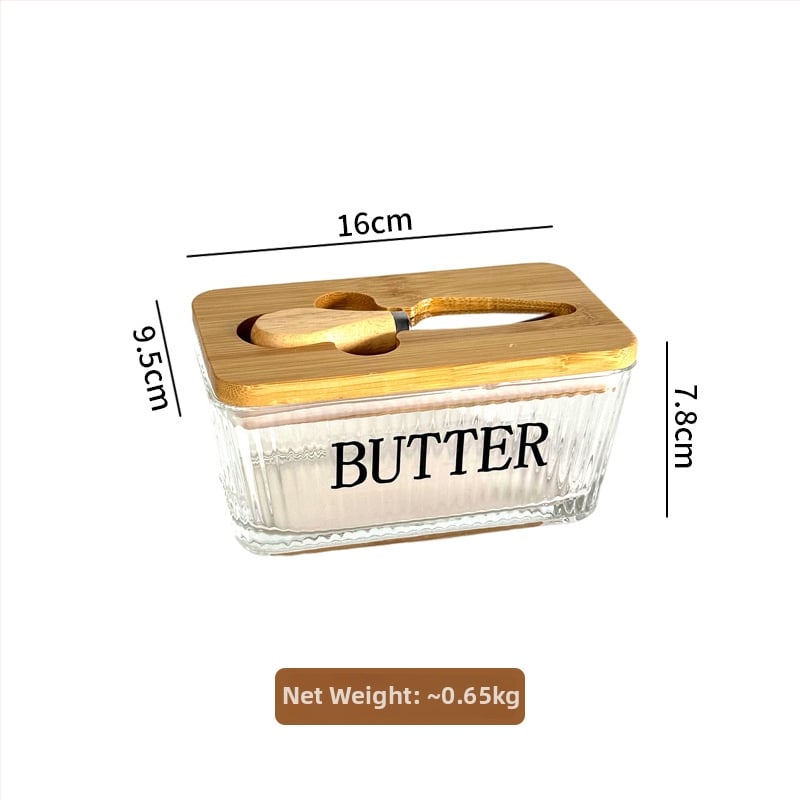 Стъклена кутия за масло със капак и нож за разпределение — модерен минималистичен дизайн, печат на лого, Бранд Blue Maple Leaf, пускане през Зима 2025