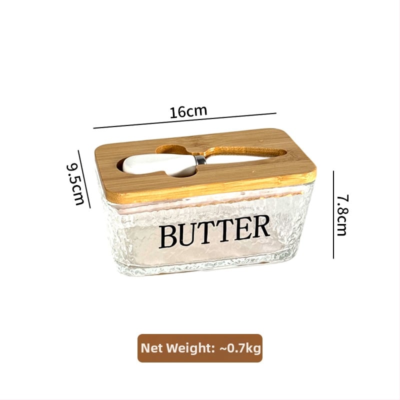 Стъклена кутия за масло със капак и нож за разпределение — модерен минималистичен дизайн, печат на лого, Бранд Blue Maple Leaf, пускане през Зима 2025