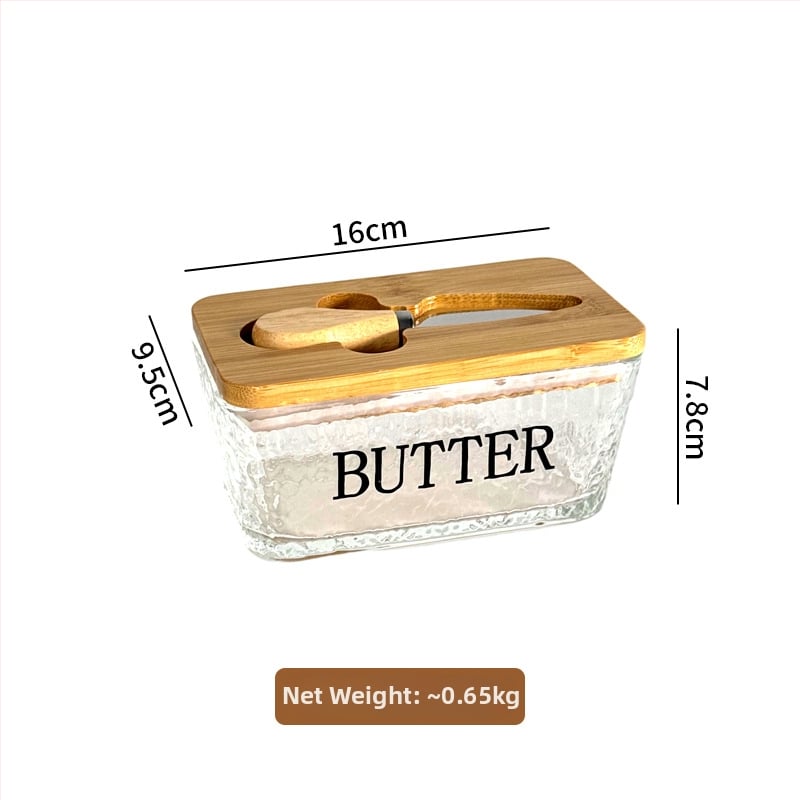 Стъклена кутия за масло със капак и нож за разпределение — модерен минималистичен дизайн, печат на лого, Бранд Blue Maple Leaf, пускане през Зима 2025