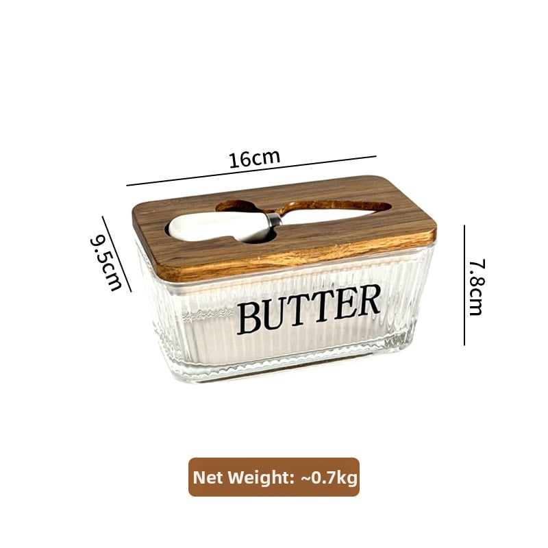 Стъклена кутия за масло със капак и нож за разпределение — модерен минималистичен дизайн, печат на лого, Бранд Blue Maple Leaf, пускане през Зима 2025