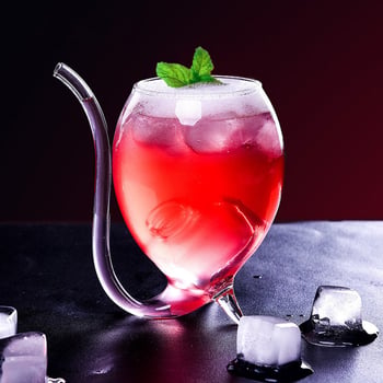 Čaša za vino s kreativnim vampirskim dizajnom, staklo s filtrom i slamkom — otporno na visoke temperature, ručno puhanje, jednovrstna
