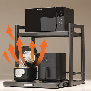 Kinyúló mikrohullámú sütő tároló állvány – Többfunkciós, munkalapon, téglalap alakú, szénacél