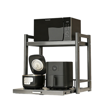 Kinyúló mikrohullámú sütő tároló állvány – Többfunkciós, munkalapon, téglalap alakú, szénacél